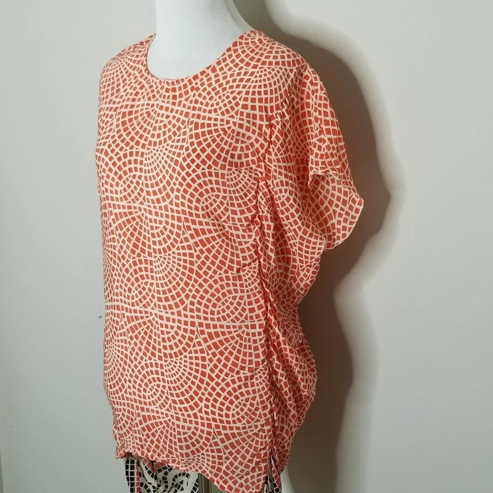 Tolani Boho Orange Mosaic Print Silk Top S - Picture 2 of 7